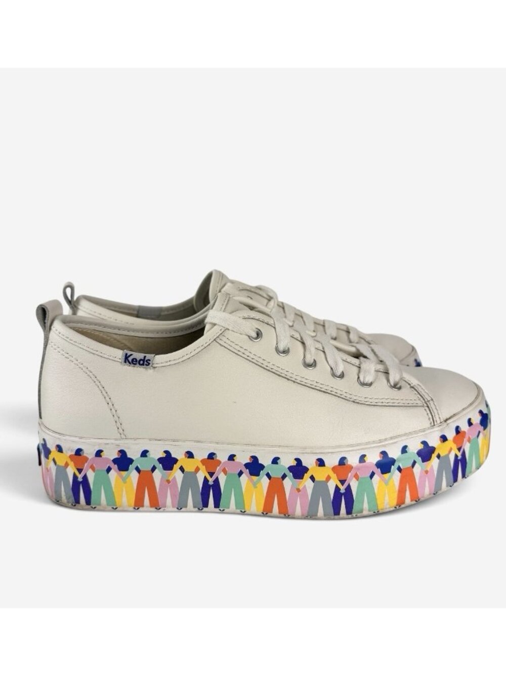 Keds Triple Up Rainbow People Leather Platform Sneakers Womens Size 8 White